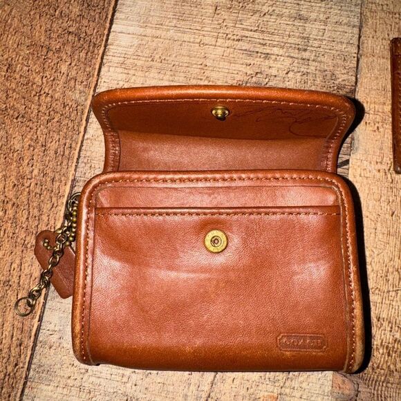 Vintage Coach Multifunction Wallet #7219 British Tan 1990's and card holder - Picture 12 of 13